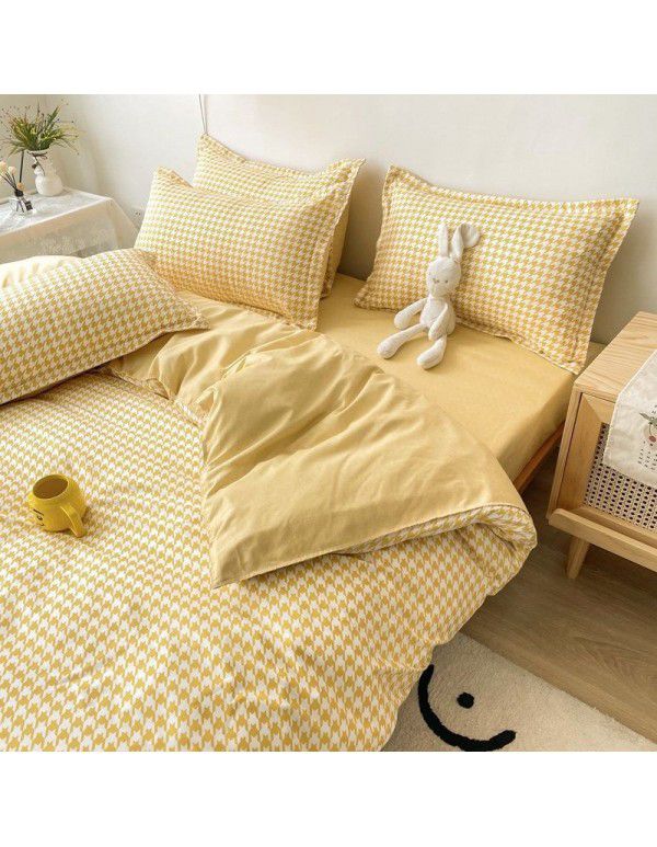 Spring and autumn bed four piece set summer sheet quilt cover Nordic quilt cover student dormitory bed three piece single bed