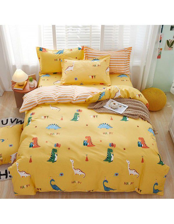Nordic simple heart-shaped cotton 4-piece set 1.8m bedding, cotton quilt cover, bed sheet, 3-piece set for student dormitory