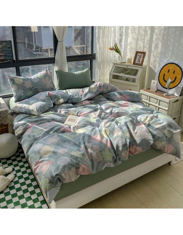 (Small Flowers Series) Nantong Four Piece Bedding Set Wholesale Factory Direct Sales Bedding Sheet, Quilt Cover, Fitted Sheet, Dormitory Three Piece Set