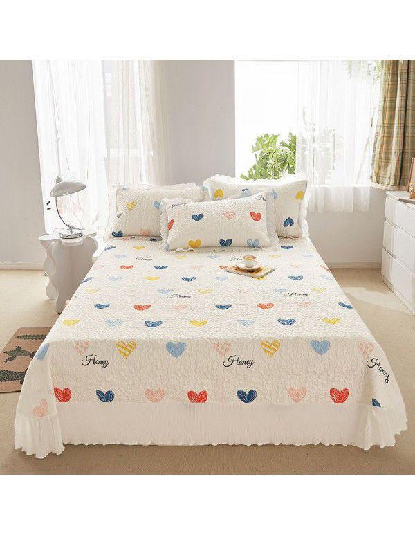 Small fresh printed bed cover with cotton chiffon lace bed cover bedspread single piece all-purpose bed cover kit wholesale