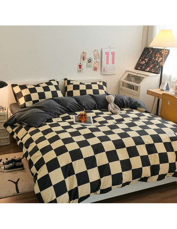 The manufacturer sells directly to Nordic simple spring and autumn wash cotton four piece single double light luxury dormitory bed sheet and quilt cover