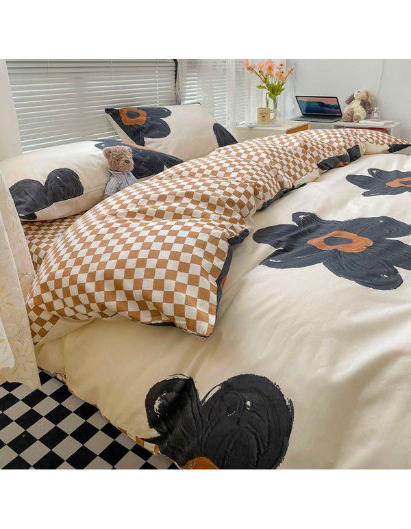 Wholesale of all cotton small fresh four piece sets of single and double student dormitories, all cotton printed sheets, quilt covers, gifts, three piece sets