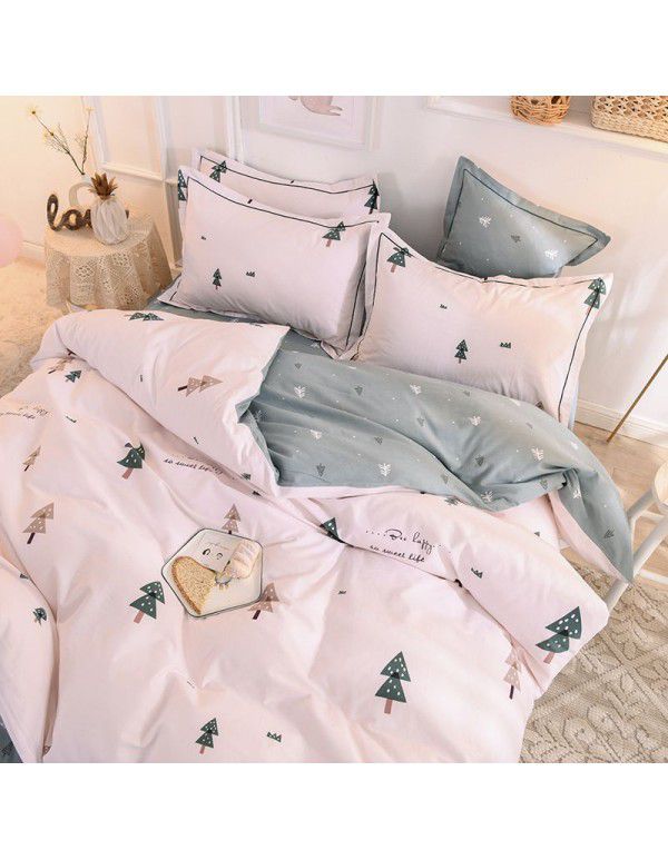 Thickened warm keeping pure cotton buffed four piece cotton quilt cover sheet 1.5/1.8m simple three piece bedding set