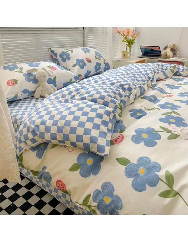 Wholesale of all cotton small fresh four piece sets of single and double student dormitories, all cotton printed sheets, quilt covers, gifts, three piece sets