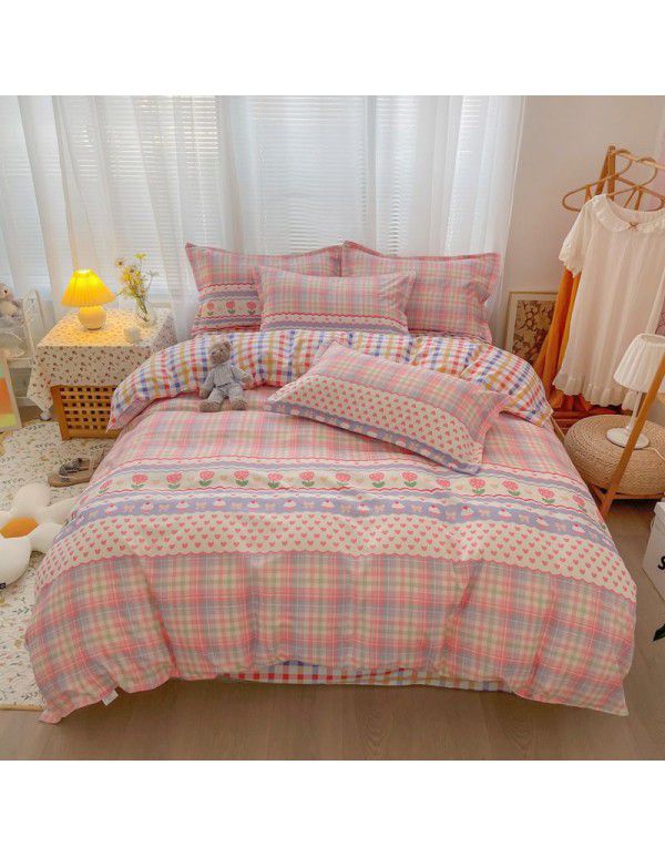 Wholesale thickened cotton matted four piece set spring and autumn cotton bed sheets and quilts, one piece of bedding