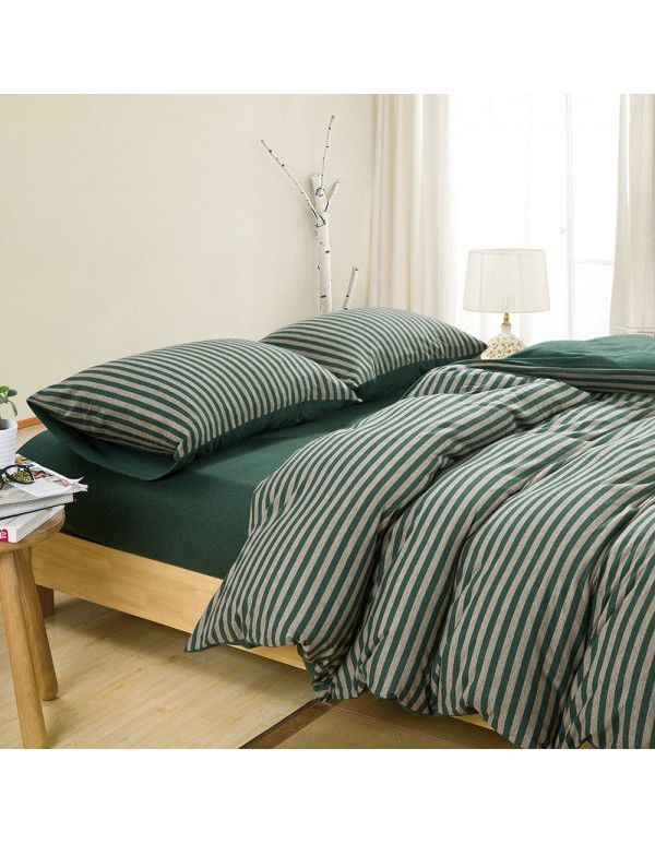Quilt Cover Indian Cotton Knitted Cotton Quilt Cover Cotton Pillow Case Stripe Set Fitted Sheet Sheet Nantong Home Textile Wholesale