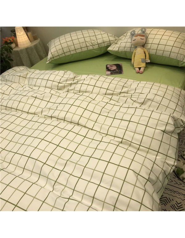 Nordic Style Simple Gentleman Men's Grey Duvet Cover Bedding Set of 4 Pieces Solid Color Sheet Grid Dormitory Set of 3 Pieces