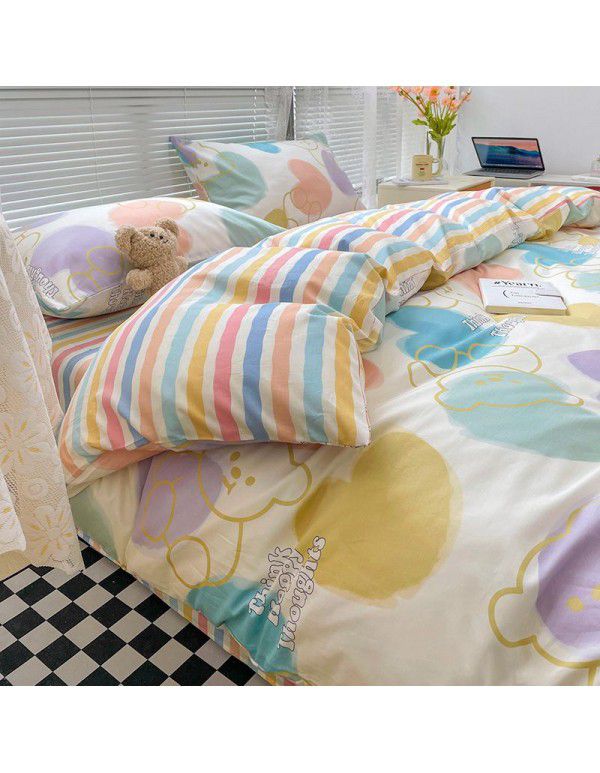 Wholesale of all cotton small fresh four piece sets of single and double student dormitories, all cotton printed sheets, quilt covers, gifts, three piece sets