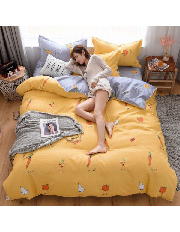 Wholesale thickened cotton matted four piece set spring and autumn cotton bed sheets and quilts, one piece of bedding