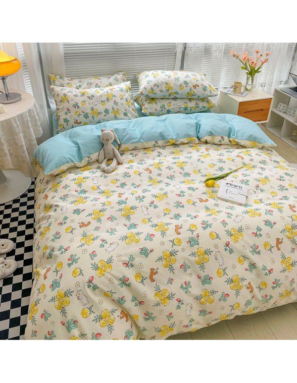 Wholesale of all cotton small fresh four piece sets of single and double student dormitories, all cotton printed sheets, quilt covers, gifts, three piece sets