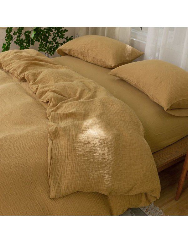 Export three ply gauze four piece set of pure cotton cotton nude bed sheet quilt cover spring and autumn simple bedding