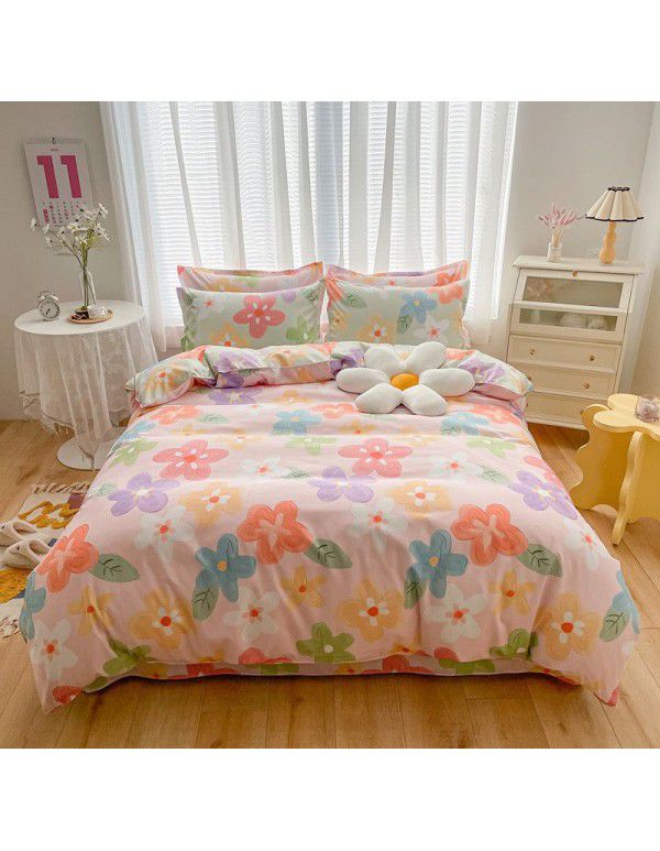 Wholesale thickened cotton matted four piece set spring and autumn cotton bed sheets and quilts, one piece of bedding