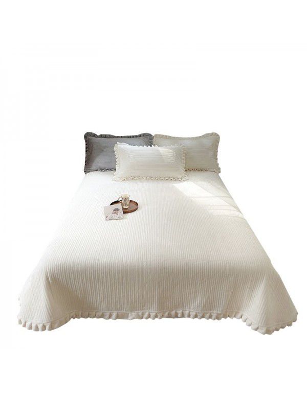 Simple and thickened Korean milk pile bed cover 3-piece quilted quilted quilted quilted bed sheet anti-static single piece blanket