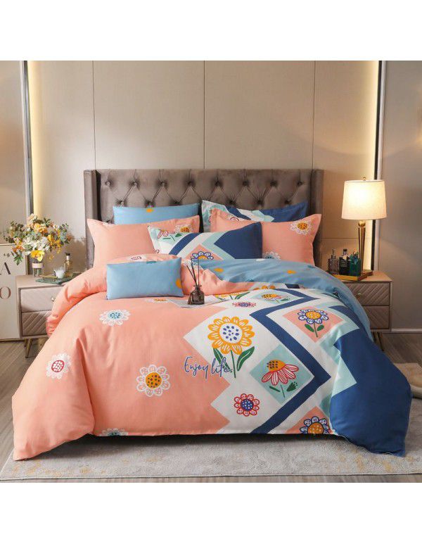 Wholesale thickened cotton matted four piece set spring and autumn cotton bed sheets and quilts, one piece of bedding