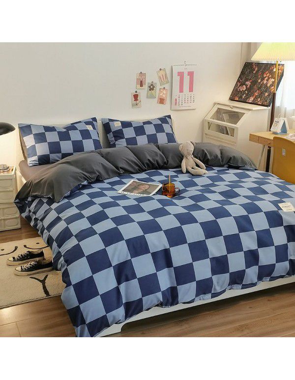 The manufacturer sells directly to Nordic simple spring and autumn wash cotton four piece single double light luxury dormitory bed sheet and quilt cover