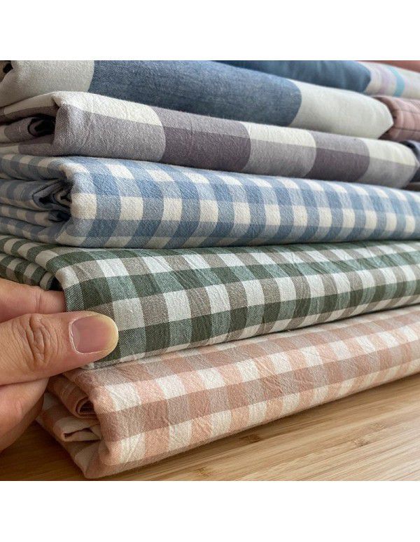 Japanese 100% cotton washable cotton bed sheet single piece summer cotton single dormitory quilt sheet plaid pillow case three piece set