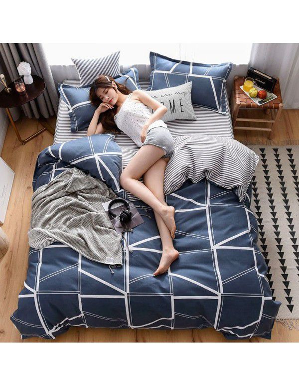 Wholesale thickened cotton matted four piece set spring and autumn cotton bed sheets and quilts, one piece of bedding
