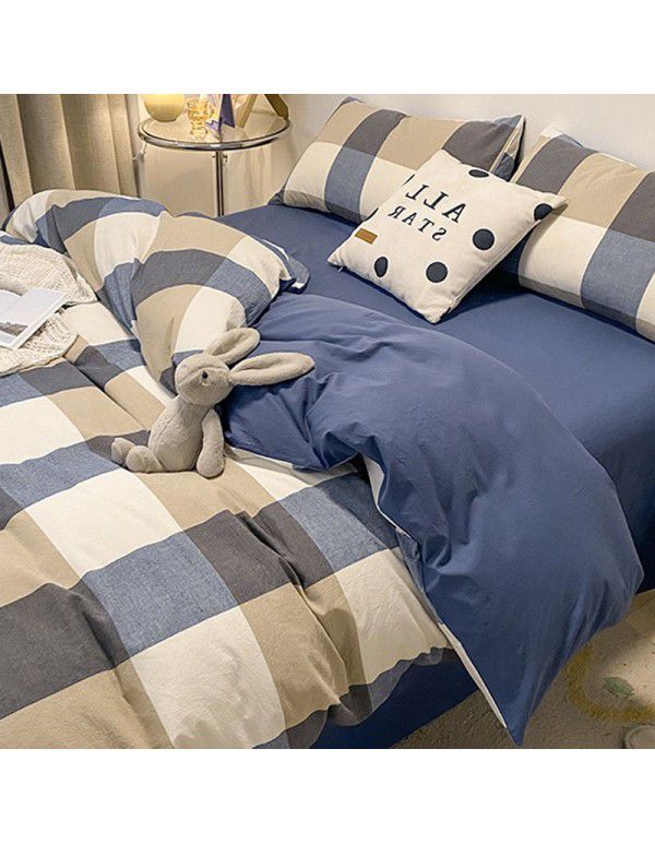Cotton wash cotton bed four piece set 100 cotton summer Japanese simple bed linen three piece set white quilt cover sheet 4