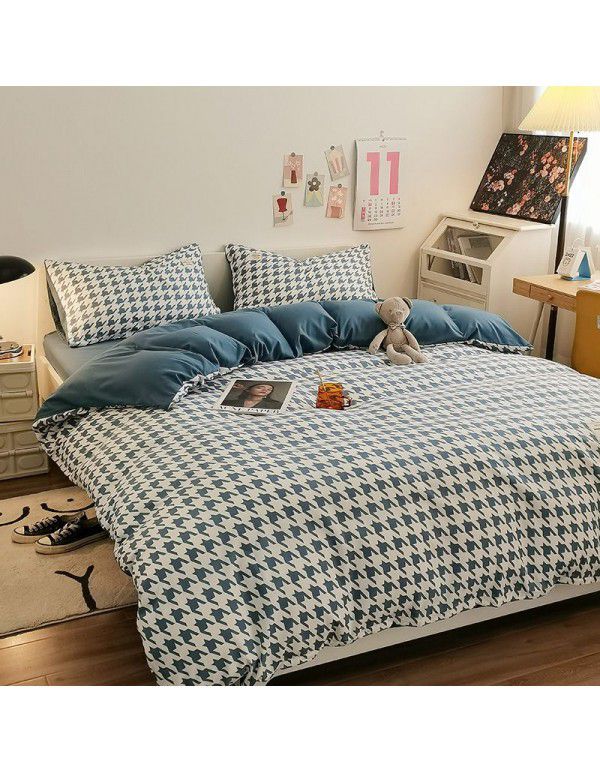 The manufacturer sells directly to Nordic simple spring and autumn wash cotton four piece single double light luxury dormitory bed sheet and quilt cover