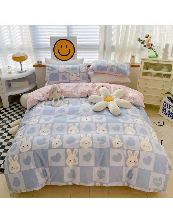 Hot selling ins Pastoral 60 Thread Count Cotton 4-Piece Set Printed Cotton Small Fresh Flat Sheet Quilt Cover Fitted Sheet Set Postage Package