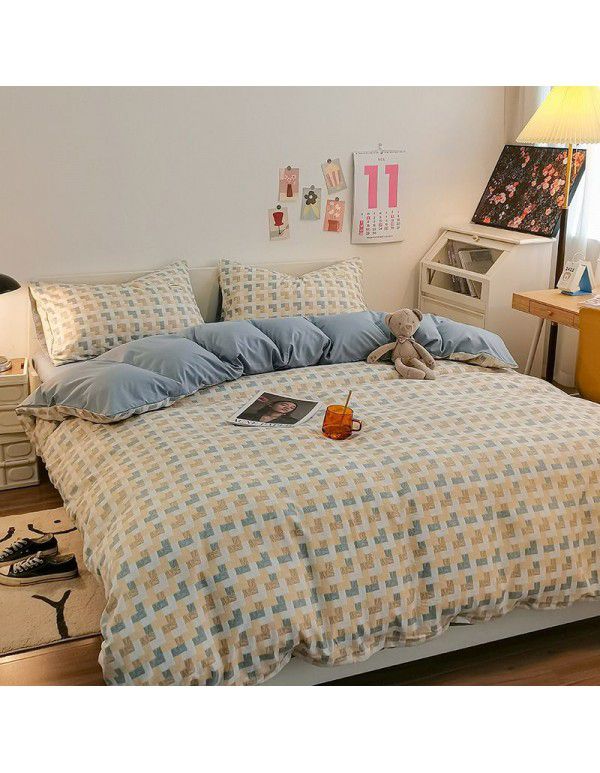 The manufacturer sells directly to Nordic simple spring and autumn wash cotton four piece single double light luxury dormitory bed sheet and quilt cover
