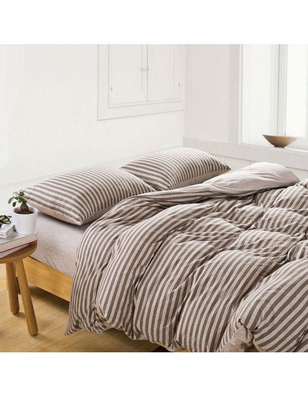 Quilt Cover Indian Cotton Knitted Cotton Quilt Cover Cotton Pillow Case Stripe Set Fitted Sheet Sheet Nantong Home Textile Wholesale