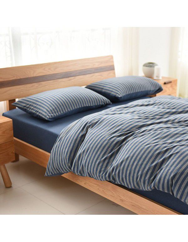 Quilt Cover Indian Cotton Knitted Cotton Quilt Cover Cotton Pillow Case Stripe Set Fitted Sheet Sheet Nantong Home Textile Wholesale