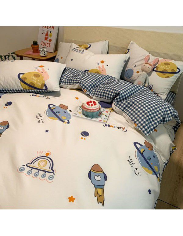  spring new ins cartoon pure cotton bedding four piece cotton children's sheet quilt cover three piece set