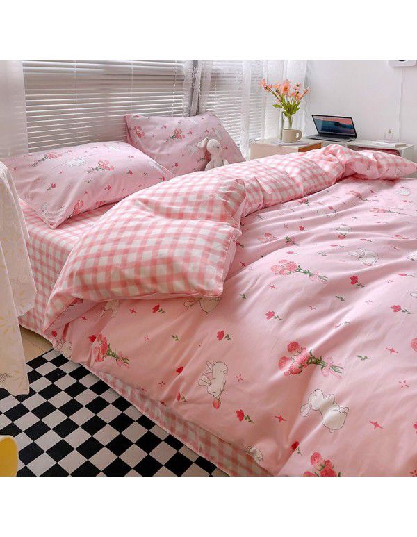 Wholesale of all cotton small fresh four piece sets of single and double student dormitories, all cotton printed sheets, quilt covers, gifts, three piece sets