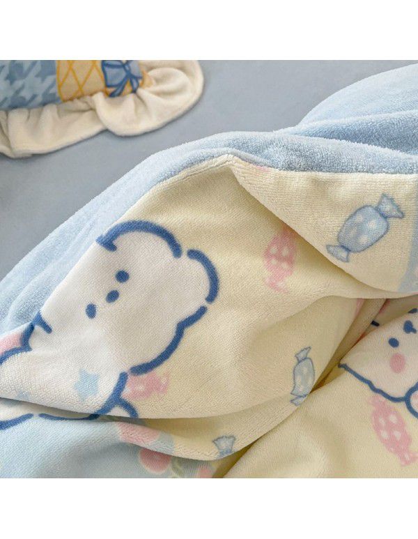 Winter Gog Heavy Milk Fleece 4-Piece Bed Skirt Coral Fleece Double Sided Thick Duvet Cover Sheet Fitted Sheet 4