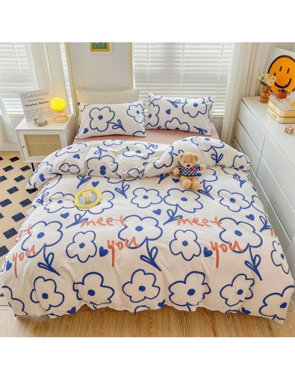 Ins wind small fresh cotton four piece cotton three piece bed sheet