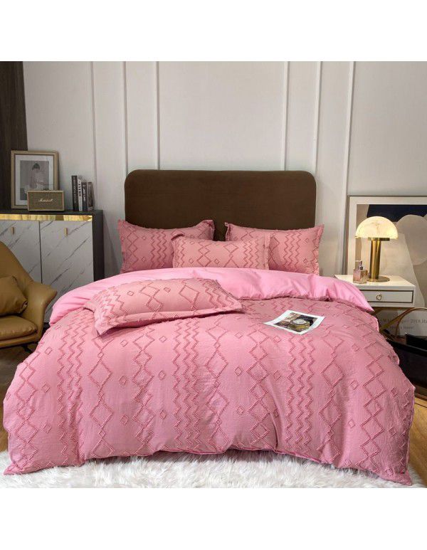 Nordic style four piece set Washed cut out bed sheet quilt cover Fitted sheet All season special price bedding wholesale