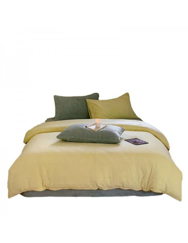 Little Red Book blogger recommends solid color mixed with milk wool four piece thick warm quilt cover coral wool bedspread ins