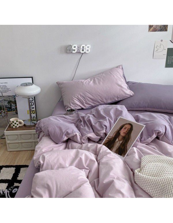 Ins Scandinavian style simple double washing cotton bed four piece set mixed bed sheet quilt cover 4 dormitory three piece set