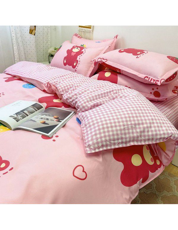 Korean version brushed single quilt cover single quilt quilt cover student dormitory washable cotton bed sheet women's four piece quilt cover