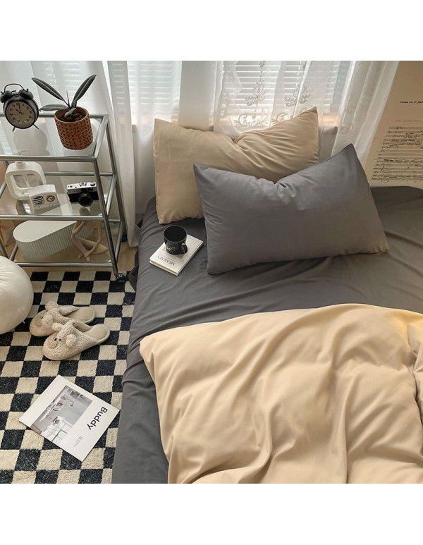 Simple mix and match solid color washed cotton four piece bed fitted sheet sheet quilt cover non dormitory bed article 3