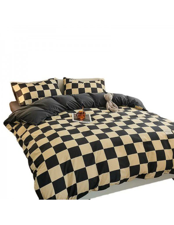 The manufacturer sells directly to Nordic simple spring and autumn wash cotton four piece single double light luxury dormitory bed sheet and quilt cover
