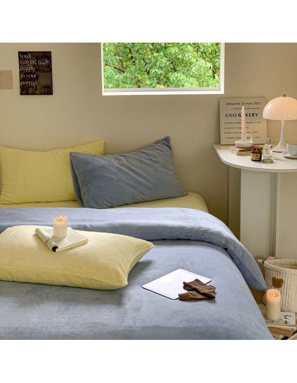 Little Red Book blogger recommends solid color mixed with milk wool four piece thick warm quilt cover coral wool bedspread ins