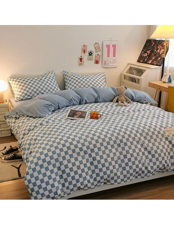 The manufacturer sells directly to Nordic simple spring and autumn wash cotton four piece single double light luxury dormitory bed sheet and quilt cover