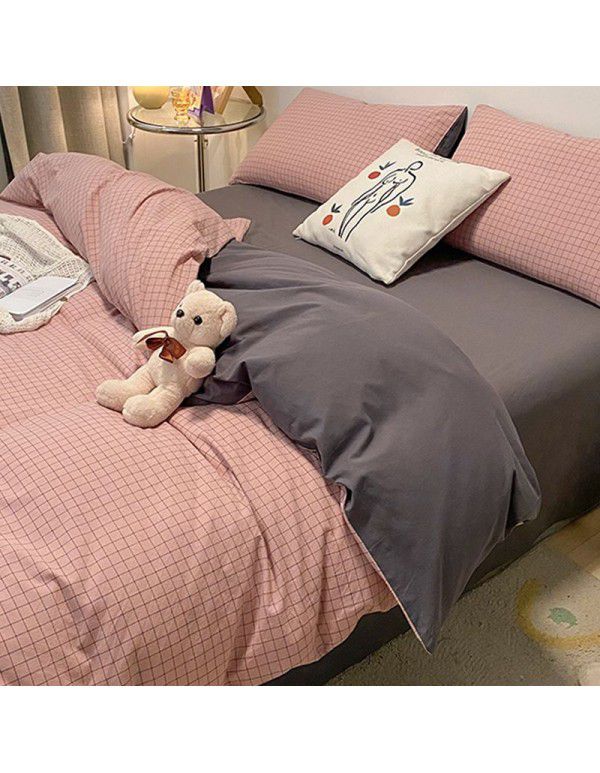 Cotton wash cotton bed four piece set 100 cotton summer Japanese simple bed linen three piece set white quilt cover sheet 4
