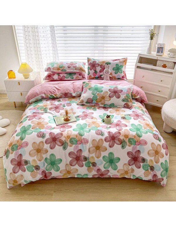 Plant cashmere four piece bed sheet and quilt cover three piece gift group purchase wholesale factory direct sale aloe cotton four piece set