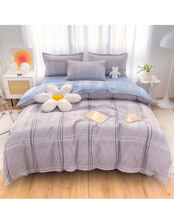 Wholesale all cotton thickened four piece set, all cotton brushed three piece set, student dormitory bed sheet and quilt cover, one for distribution