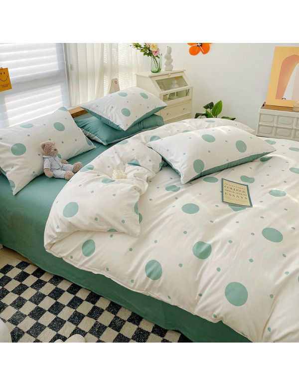 Ins style pure cotton bedding four piece set 100 cotton cartoon dormitory bed sheet three piece set children's fitted sheet quilt cover
