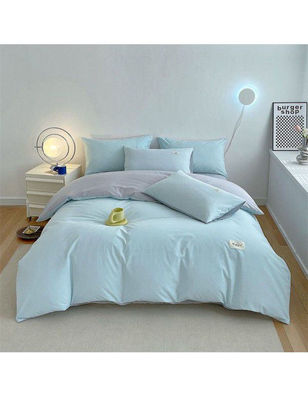 New Four Piece Set Four Season Student Three Piece Set Solid Color Fitted Sheet Double Duvet Cover