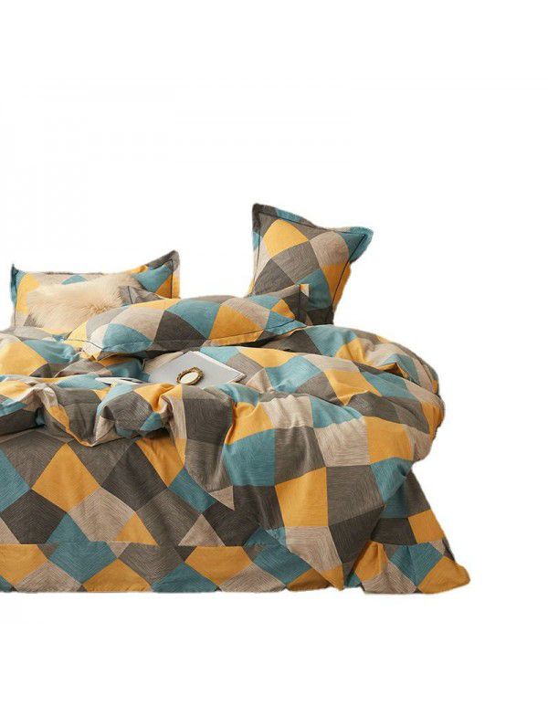 Live broadcast goods All cotton thickened woolen four piece quilt cover in autumn and winter All cotton student three piece quilt cover