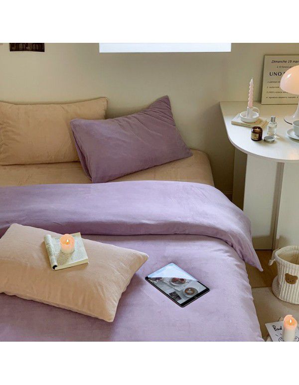 Little Red Book blogger recommends solid color mixed with milk wool four piece thick warm quilt cover coral wool bedspread ins