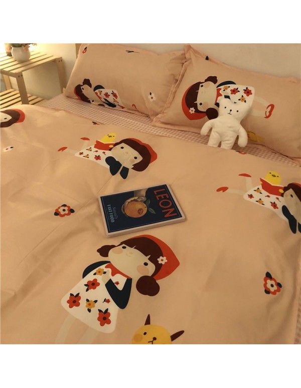 Factory direct sale cow black and white spot wash cotton four piece set ins simple nordic quilt cover 1.8 bed sheet for bed