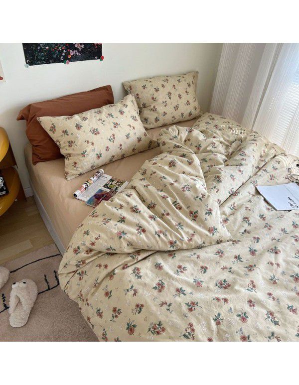 Ins small fresh retro small floral cotton four piece set cotton three piece set bed sheet quilt cover bedding wholesale