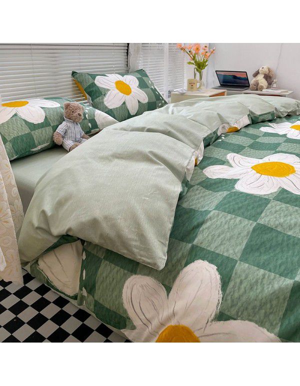 Wholesale of all cotton small fresh four piece sets of single and double student dormitories, all cotton printed sheets, quilt covers, gifts, three piece sets