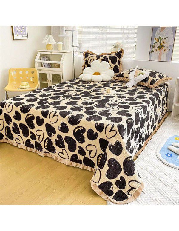 Autumn and winter thickened milk velvet bed cover quilted warm bed sheet crystal velvet blanket machine washable one hair substitute